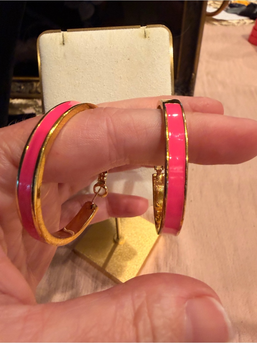 Kate Spade Gold-Tone Hoop Earrings with Pink Enamel